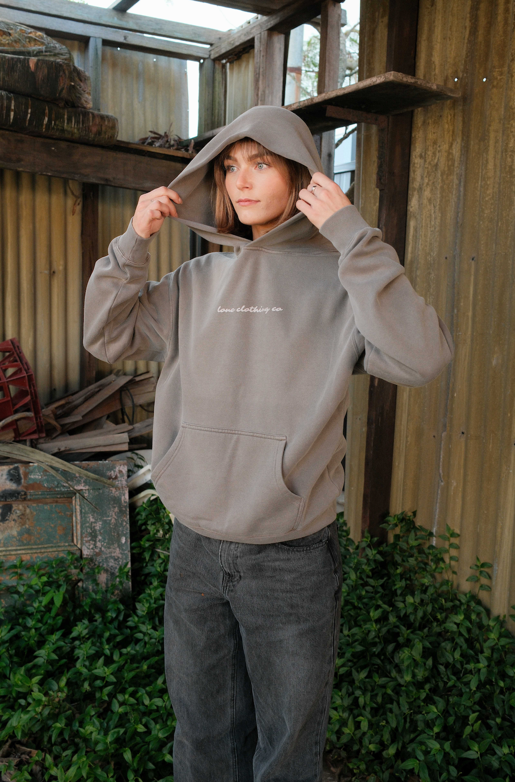 GREY CURSIVE HOODIE